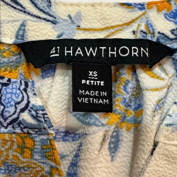 Floral Boho Blouse Petite S Blue Yellow Lightweight Work Top 41 Hawthorn - Picture 6 of 7